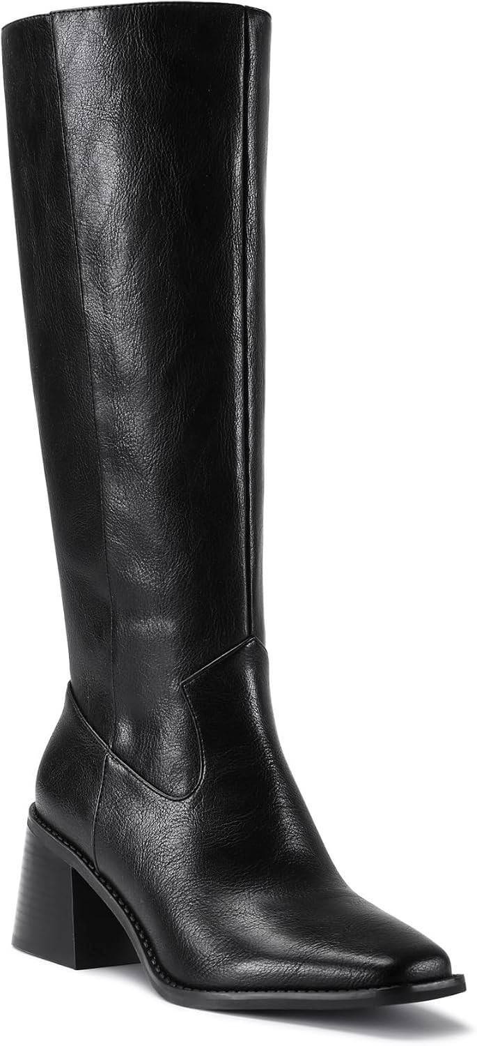 Square Toe Knee High Boots for Women Chunky Heel Tall Boots | Amazon (US)