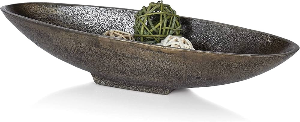 Red Co. 16” Long Oval Decorative Aluminum Metal Pedestal Centerpiece Bowl in Silver Finish | Amazon (US)