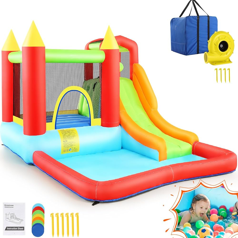 Inflatable Bounce House, 146'' x 103'' x 73'' Inflatable Slide Park for Kids with Blower Slide Cl... | Amazon (US)