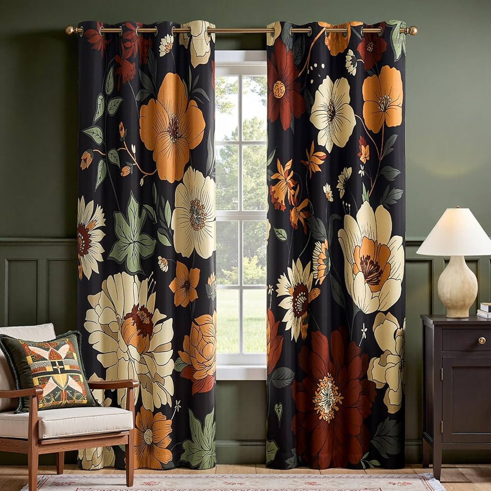 jinchan Vintage Floral Curtains for Bedroom Blackout Drapes for Living Room Darkening Textured Fa... | Amazon (US)