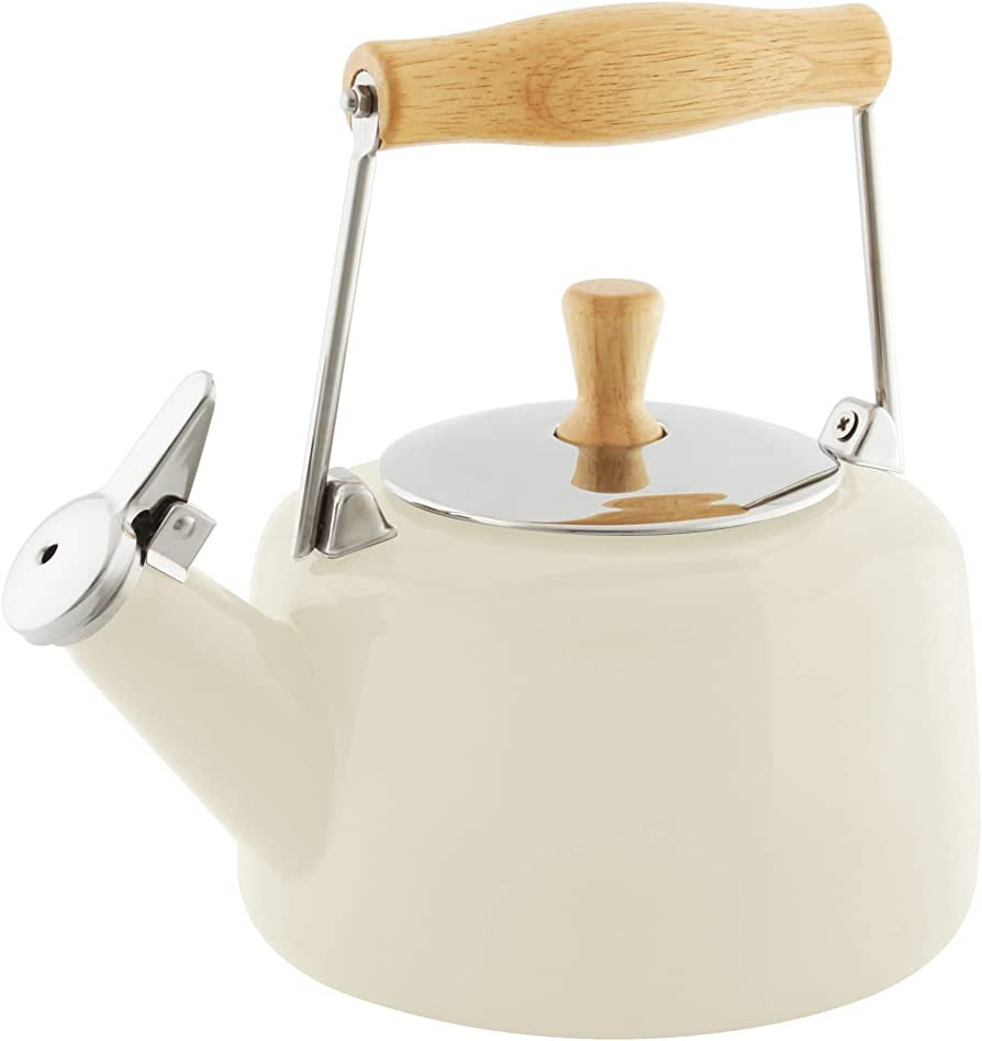 Chantal SVEN Enamel on Steel Whistling Teakettle with Natural Wood handle, 1.4 quarts, Almond | Amazon (US)