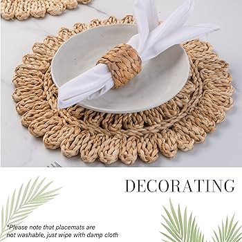 13.8" Round Corn Husk Placemats Set of 4 | Boho Rattan Woven Table Mats | Farmhouse Spring Plate ... | Amazon (US)