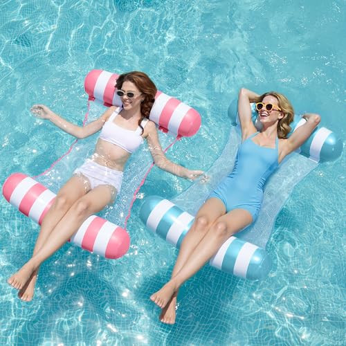 SLOOSH 2 Packs Strip Type Hammock Pool Floats Adults, 4-in-1 Multi-Purpose Inflatable Pool Floats PVC Water Hammock Lounge Floaties (Aquablue, Pink) | Amazon (US)