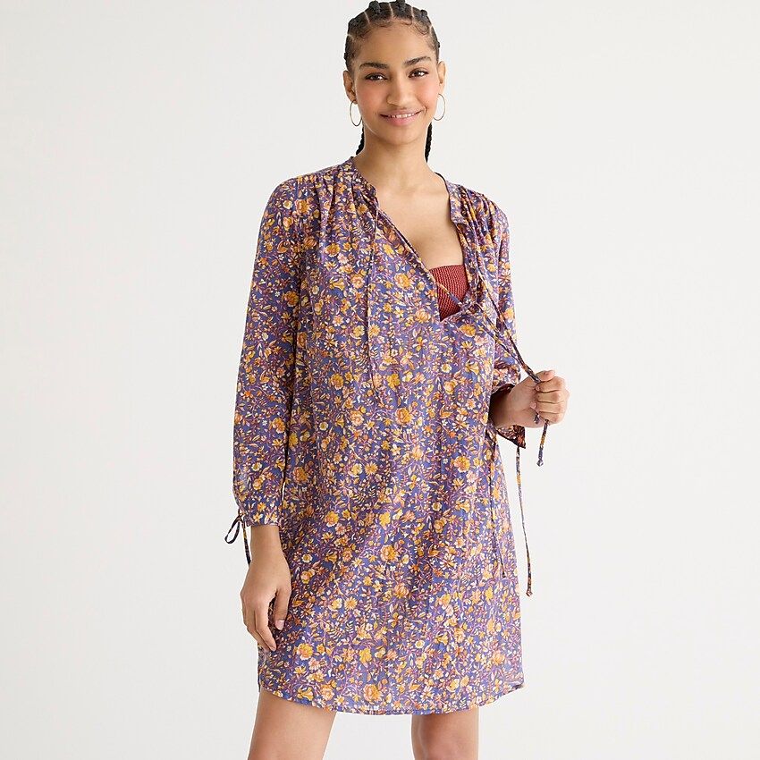 Tie-waist tunic beach dress in midnight floral | J.Crew US