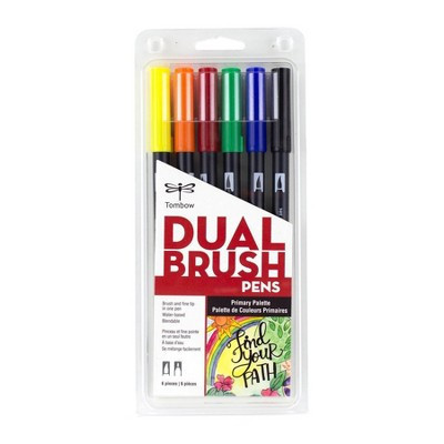 6ct Dual Brush Pen Art Markers Primary Palette - Tombow: Calligraphy & Drawing Pens, Double Tip, Multicolored Ink | Target