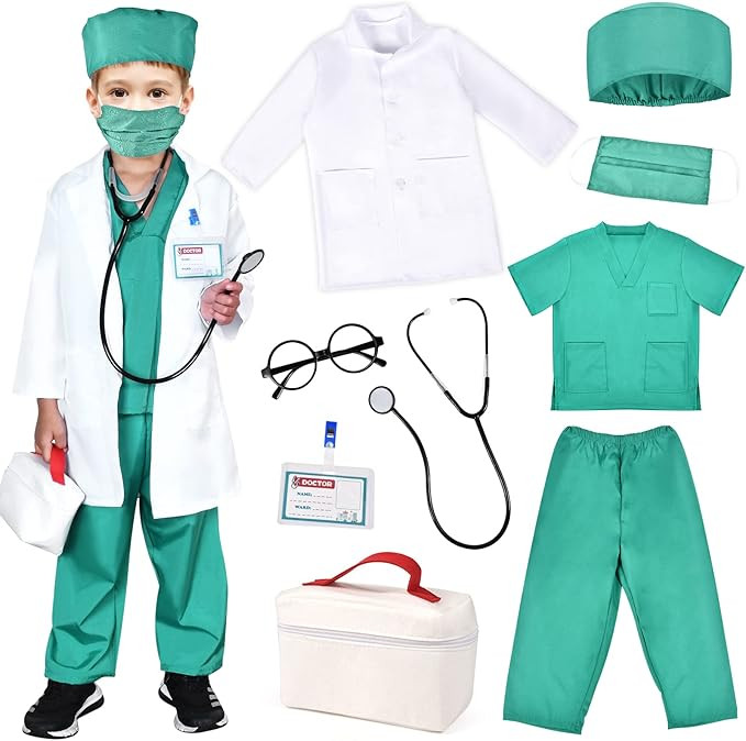 Kids Doctor Costume Pretend Play Kit with Lab Coat Carrying Bag Accessories Halloween Doctor Dres... | Amazon (US)