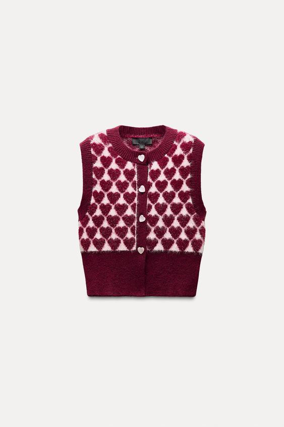 HEART JACQUARD KNIT VEST | Zara US