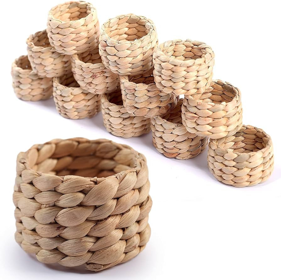 12 Pcs Round Woven Napkin Rings, Water Hyacinth Easter Napkin Rings Set of 12, Anillos para Servi... | Amazon (US)