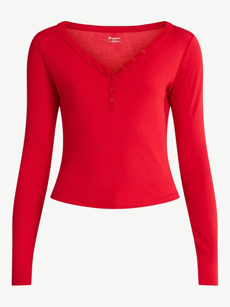 No Boundaries Henley Top with Long Sleeves, Women’s | Walmart (US)