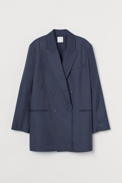 Oversized, double-breasted jacket in viscose-blend twill. Mock chest pocket, welt front pockets, ... | H&M (US + CA)