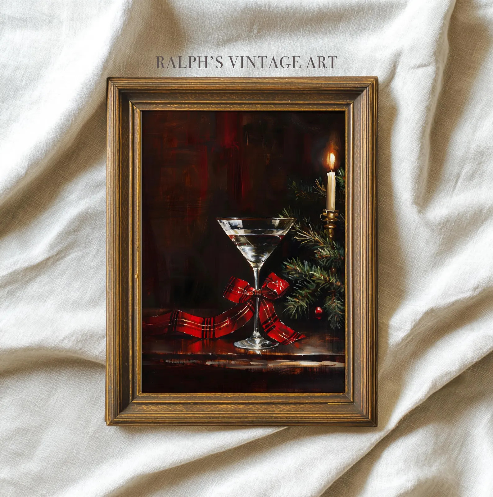 Holiday Martini With Plaid Bow: Vintage Ralph Lauren Christmas Still Life - Etsy | Etsy (US)