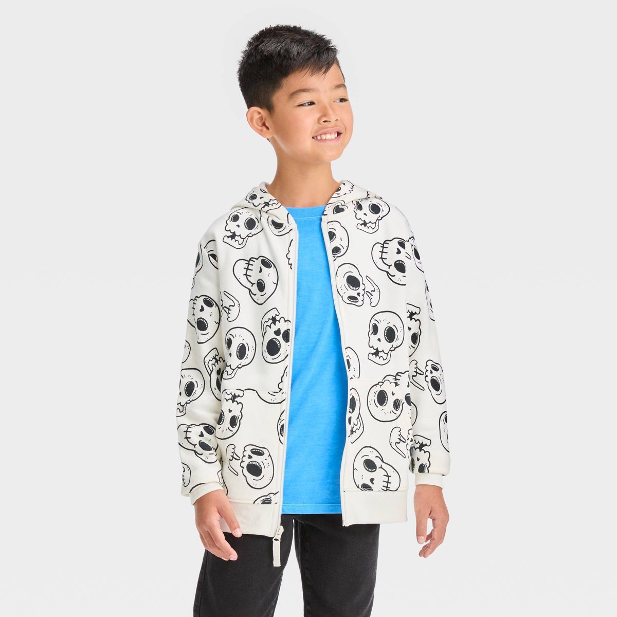 Boys' Skull Printed Zip-Up Sweatshirt - Cat & Jack™ Cream | Target