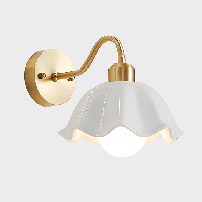Vintage Ceramic Wall Sconce Dome Brass Mid Century Modern Wall Lamp Nordic White Hallway Wall Lig... | Amazon (US)