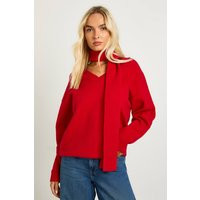 Womens Soft Knit V Neck Jumper And Scarf - Red - S, Red | Boohoo.com (UK & IE)