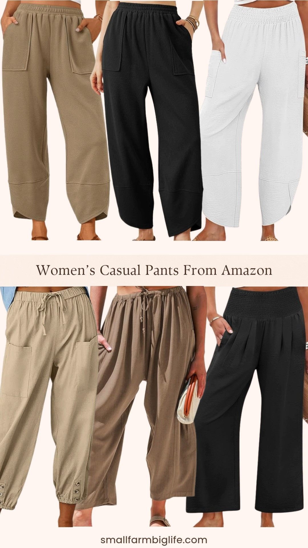 Casual wide leg and palazzo pants from Amazon and they are so good for spring and summer 🌿 I rounded up my favorites: tan casual lantern harem loose capris, brown linen wide leg palazzo harem pants with pockets that are perfect for beach days and vacation, black wide leg high waisted palazzo pants, white wide leg palazzo capri pants, black baggy wide leg elastic waist harem pants with pockets, and tan soft cotton blend wide leg pants with pockets. These are the kinds of pants you reach for on repeat all season long because they are comfortable, breezy, and so easy to style with a simple top or a cropped tee. All of these are at amazing Amazon prices and several have pockets which is always a win. Everything is linked! 🛒 

 #LTKgrwm #LTKootd #LTKOver40