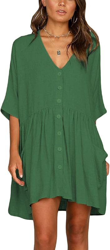 Wander Agio Beach Swimsuit for Women Sleeve Coverups Bikini Cover Up Shirt Button Pocket Down Ski... | Amazon (US)