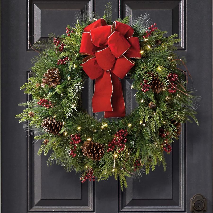 Christmas Cheer Cordless Wreath with Red Bow | Frontgate | Frontgate