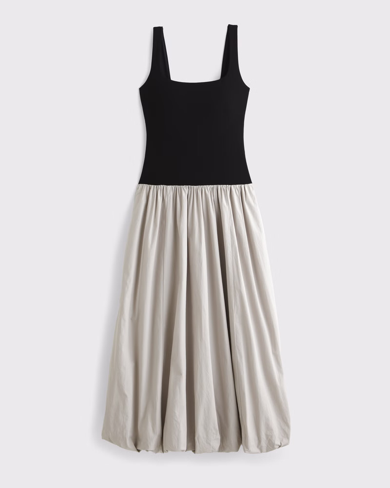 Women's Mixed Fabric Bubble Hem Midi Dress | Women's Dresses & Jumpsuits | Abercrombie.com | Abercrombie & Fitch (US)
