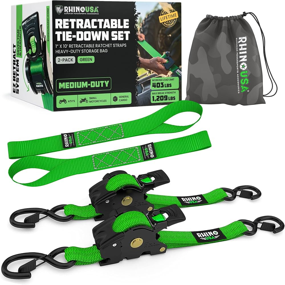 Rhino USA Retractable Ratchet Straps (2-Pack) - 1 Inch x 10 Feet (1,209lb Break Strength) - Auto ... | Amazon (US)