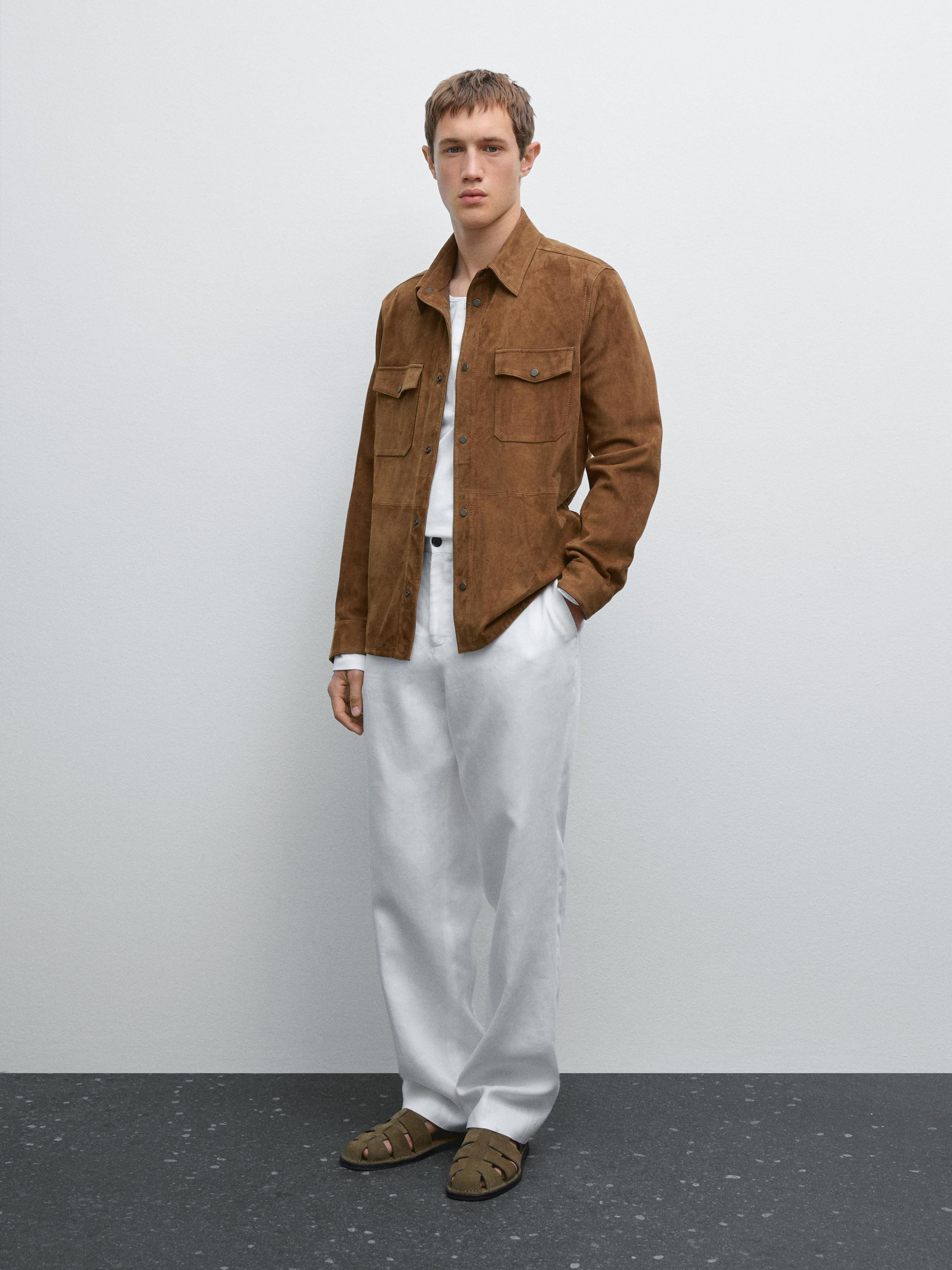 Lightweight suede leather shirt | Massimo Dutti UK