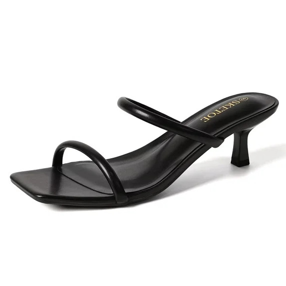 Kitten Heels for Women Comfortable Two-Strap Open Toe Sandals Square Toe Heels | Walmart (US)