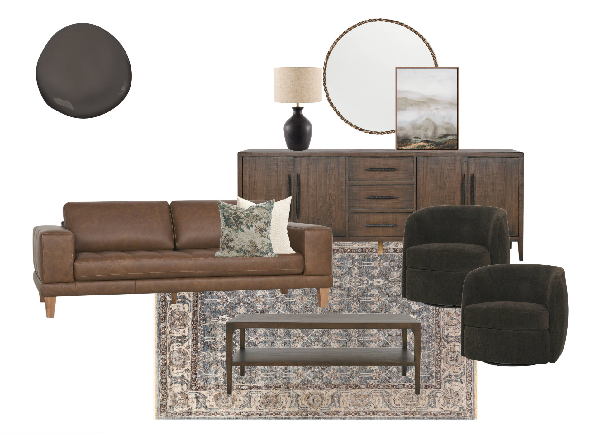 ✨ How We’d Style Benjamin Moore’s 2026 Colour of the Year – Silhouette AF-655

Rich, moody, and timeless — Silhouette AF-655 brings an elegant depth to any space. We paired this espresso-charcoal hue with warm leathers, layered neutrals, and subtle green undertones for a look that feels sophisticated yet approachable.
Soft textiles and antique-inspired details balance the dark tone, while black accents and aged wood ground the palette beautifully. It’s a perfect blend of modern refinement and classic coziness.

Timeless, elevated palette for moody living spaces
 

 #LTKcanada #LTKhome #LTKstyletip