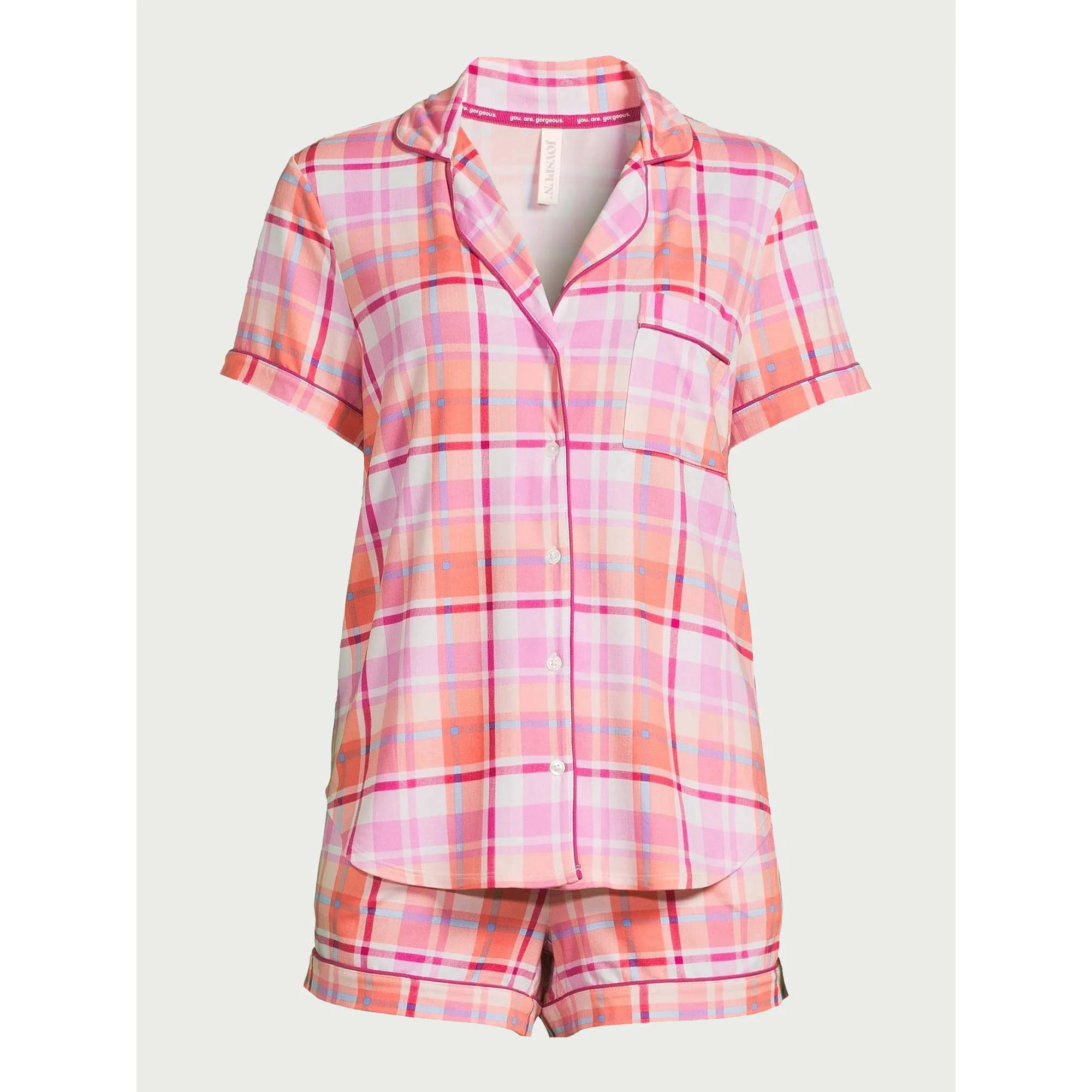 Joyspun Women's Knit Notch Collar Top and Shorts Pajama Set, 2-Piece, Sizes S to 3X | Walmart (US)