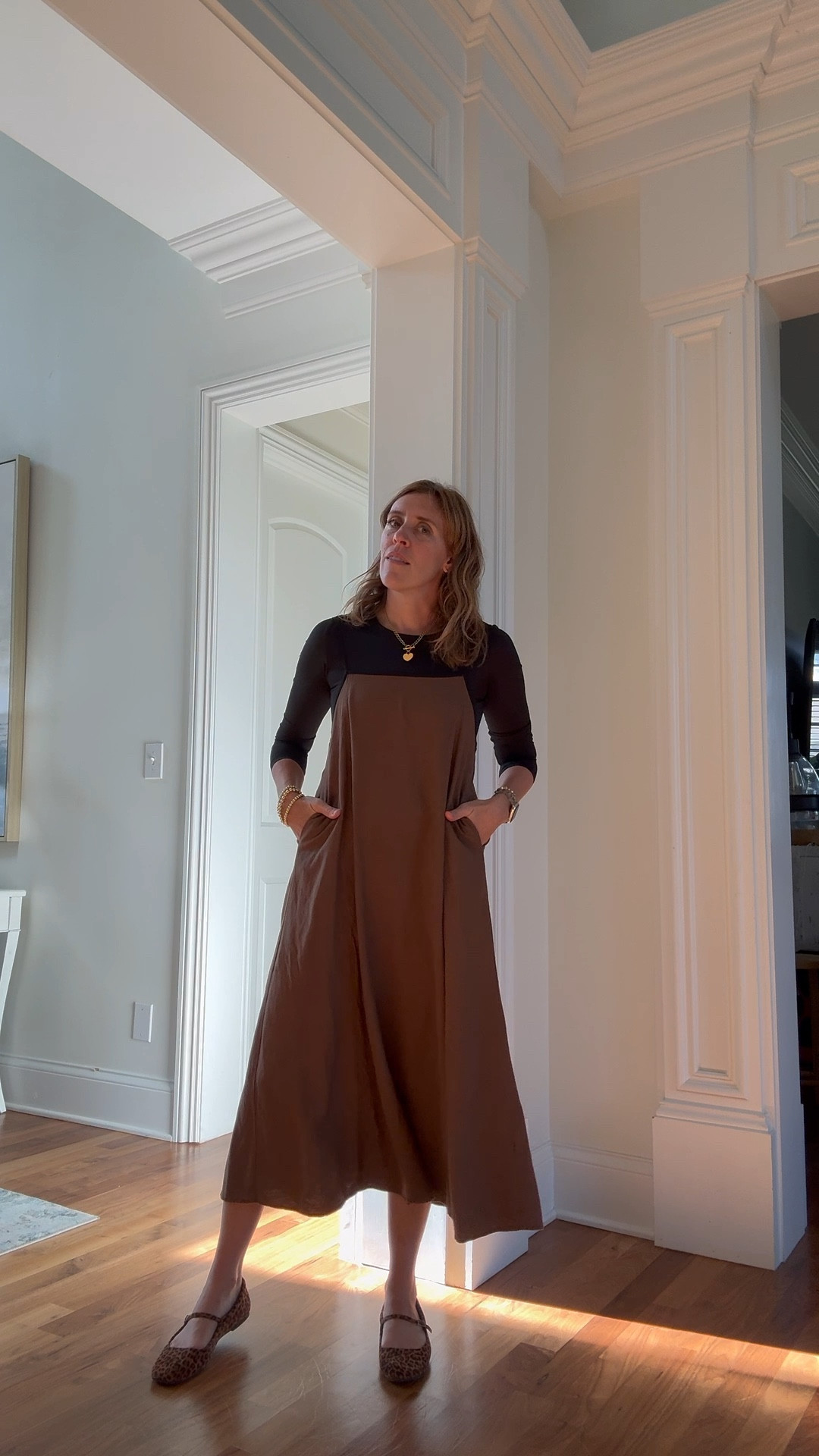 Linen dress but make it fall with a long sleeve bodysuit underneath 😍  So comfortable and perfect transition piece, runs TTS- wearing a medium  

#LTKStyleTip #LTKFindsUnder50 #LTKWorkwear