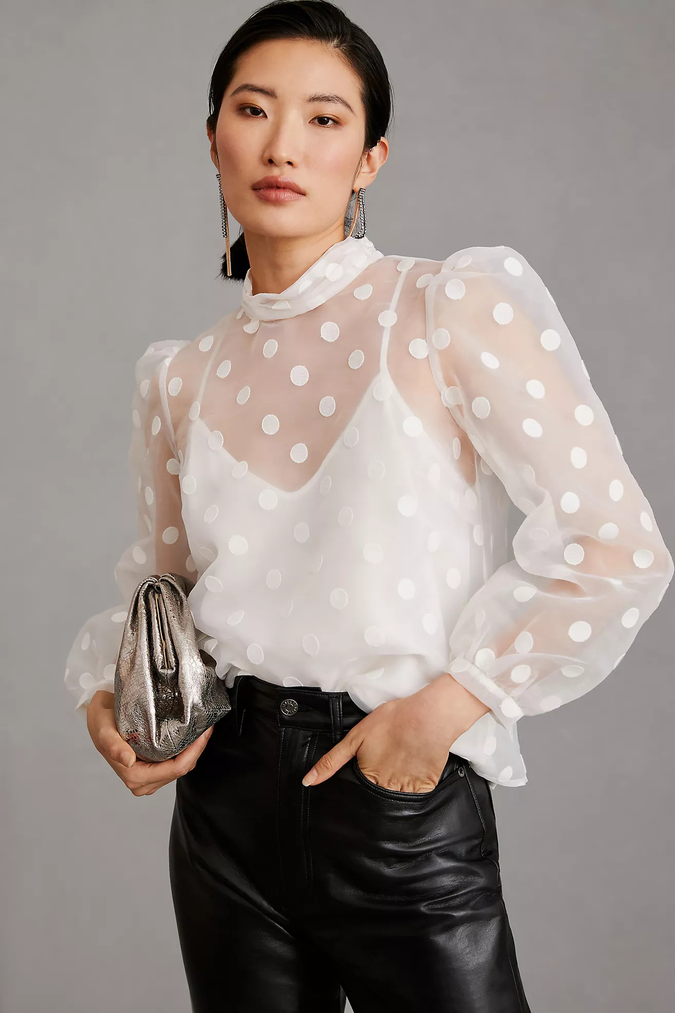 Flat White Sheer Polka-Dot Blouse | Anthropologie (US)