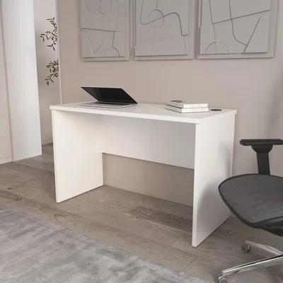 White Minimalist Home Office Work Desk with Cable Management for a Clutter-Free and Organized Workspace | Wayfair North America