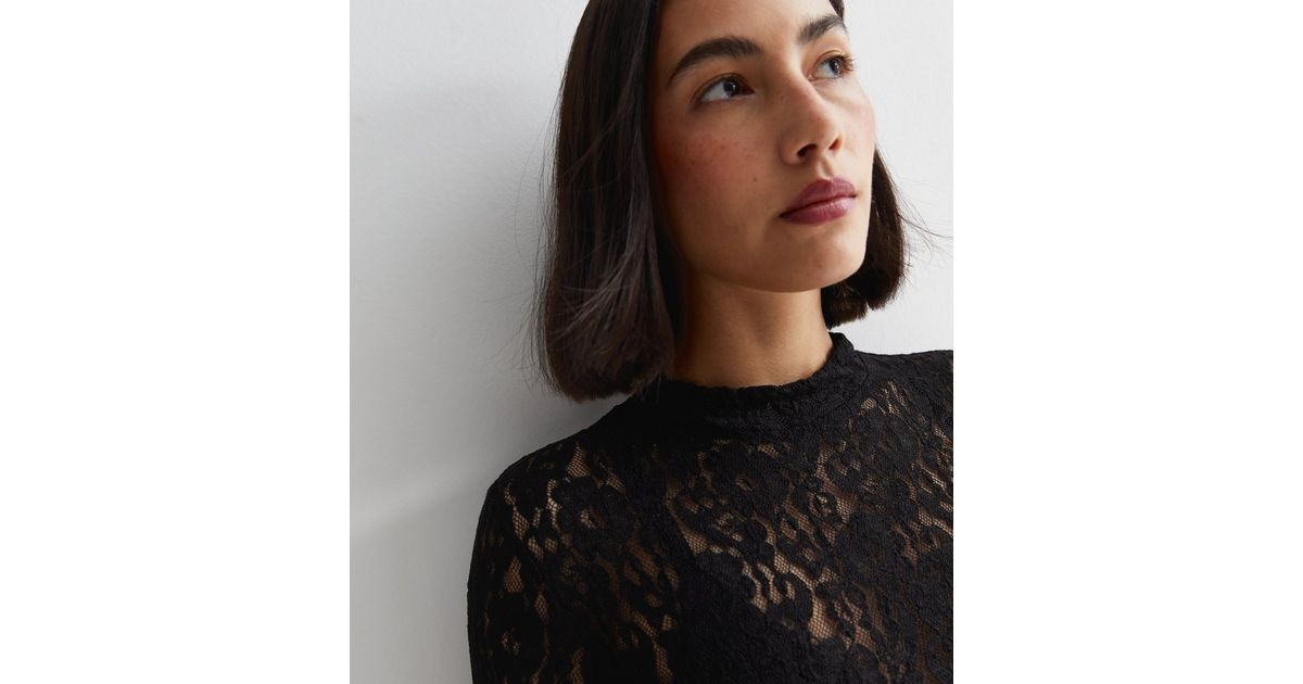 Black Lace High Neck Top | New Look | New Look (UK)