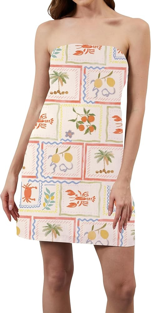 Women Strapless Tube Mini Dress Boho Floral Print Sleeveless Backless Short Dress Summer Going Ou... | Amazon (US)