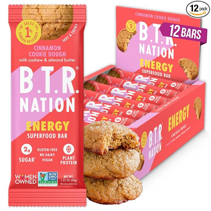 B.T.R. Nation Superfood Keto Protein Bars, Plant Based Vegan Protein - Cinnamon Cookie Dough ENER... | Amazon (US)