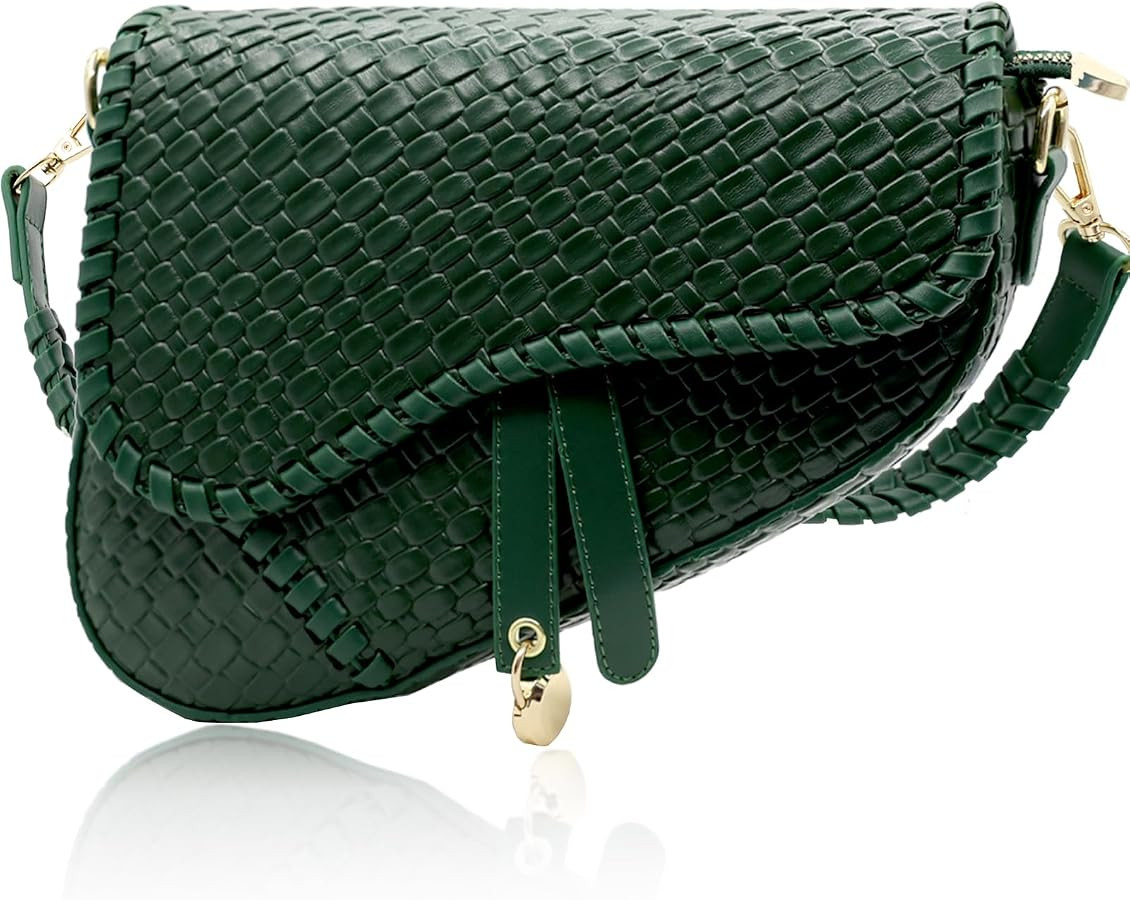 fashion women saddle shoulder bag clutch purse small crossbody satchel handbag woven imitation cr... | Amazon (US)