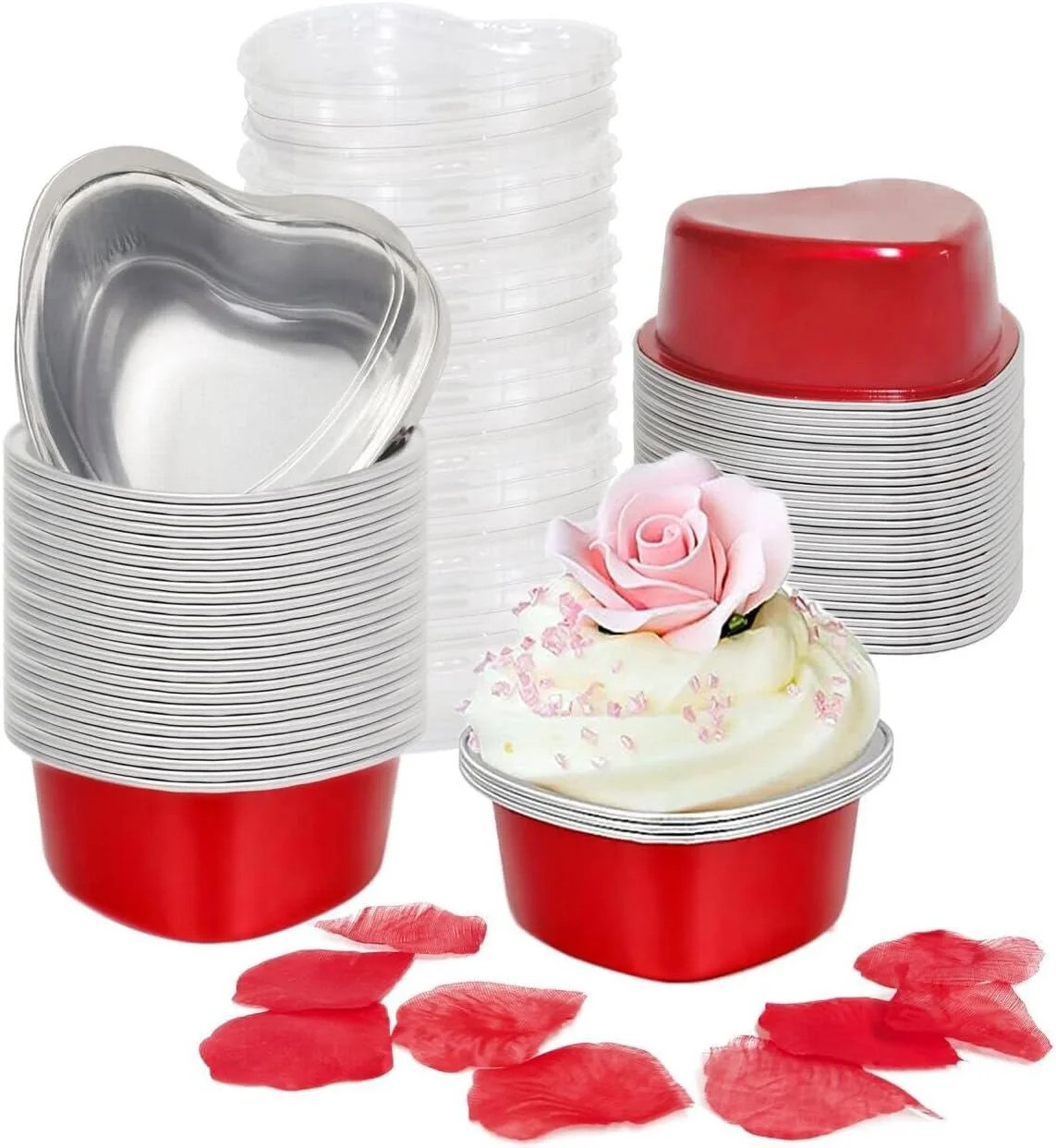 20 Pcs Valentine's Day Heart Shaped Cake Pans with Lids,Aluminum Mini Cake Pans, 3.4 Oz/ 100ml Fo... | Walmart (US)