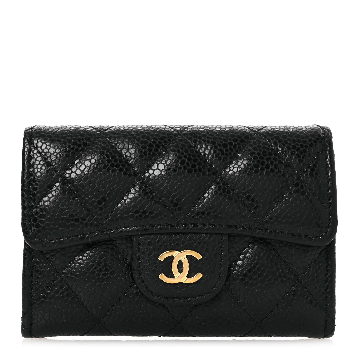 Caviar Quilted Flap Card Holder Wallet Black | FASHIONPHILE (US)