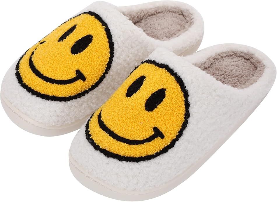 Smiley Face Slippers Warm Fuzzy Slippers Cozy Furry Fur House Slippers Soft Plush Slip-on Slipper... | Amazon (US)
