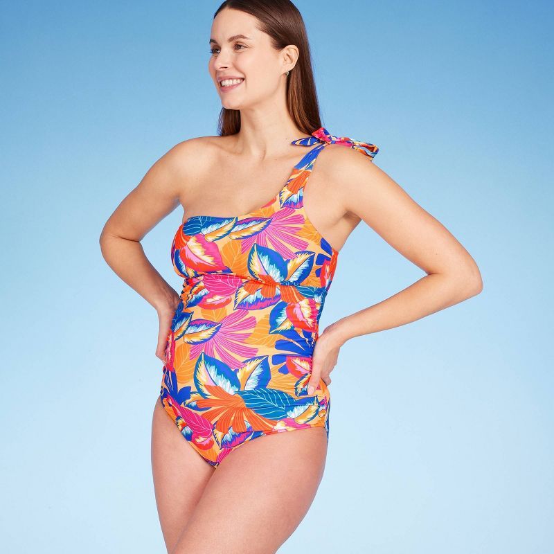 Asymmetric Tie Shoulder One Piece Maternity Swimsuit - Isabel Maternity by Ingrid & Isabel™ Flo... | Target