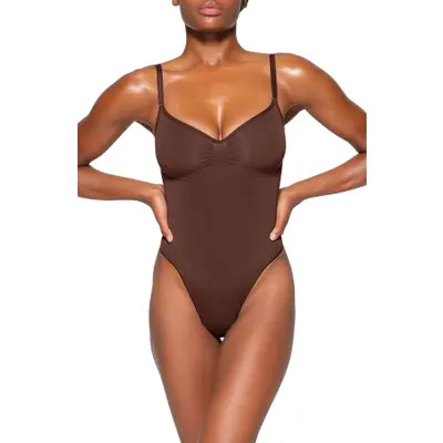 SKIMS Seamless Sculpt Thong Bodysuit in Clay at Nordstrom, Size X-Large | Nordstrom