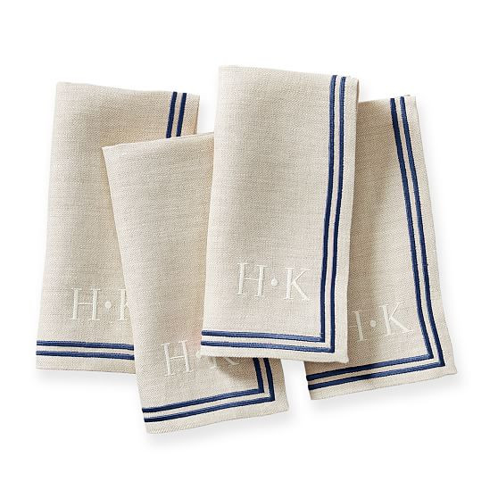 Herringbone Border Linen Napkins, Set of 4 | Mark and Graham
