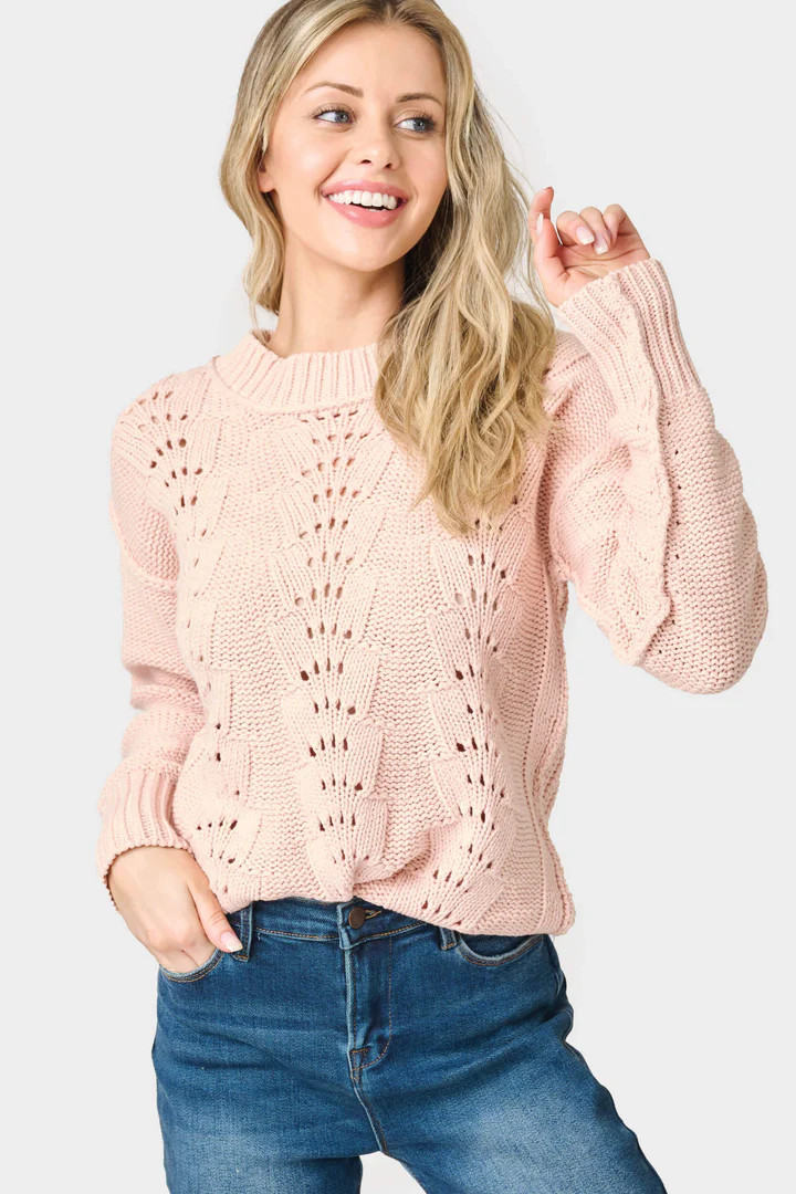 Long Sleeve Pullover Scallop Stitch Sweater | Gibson