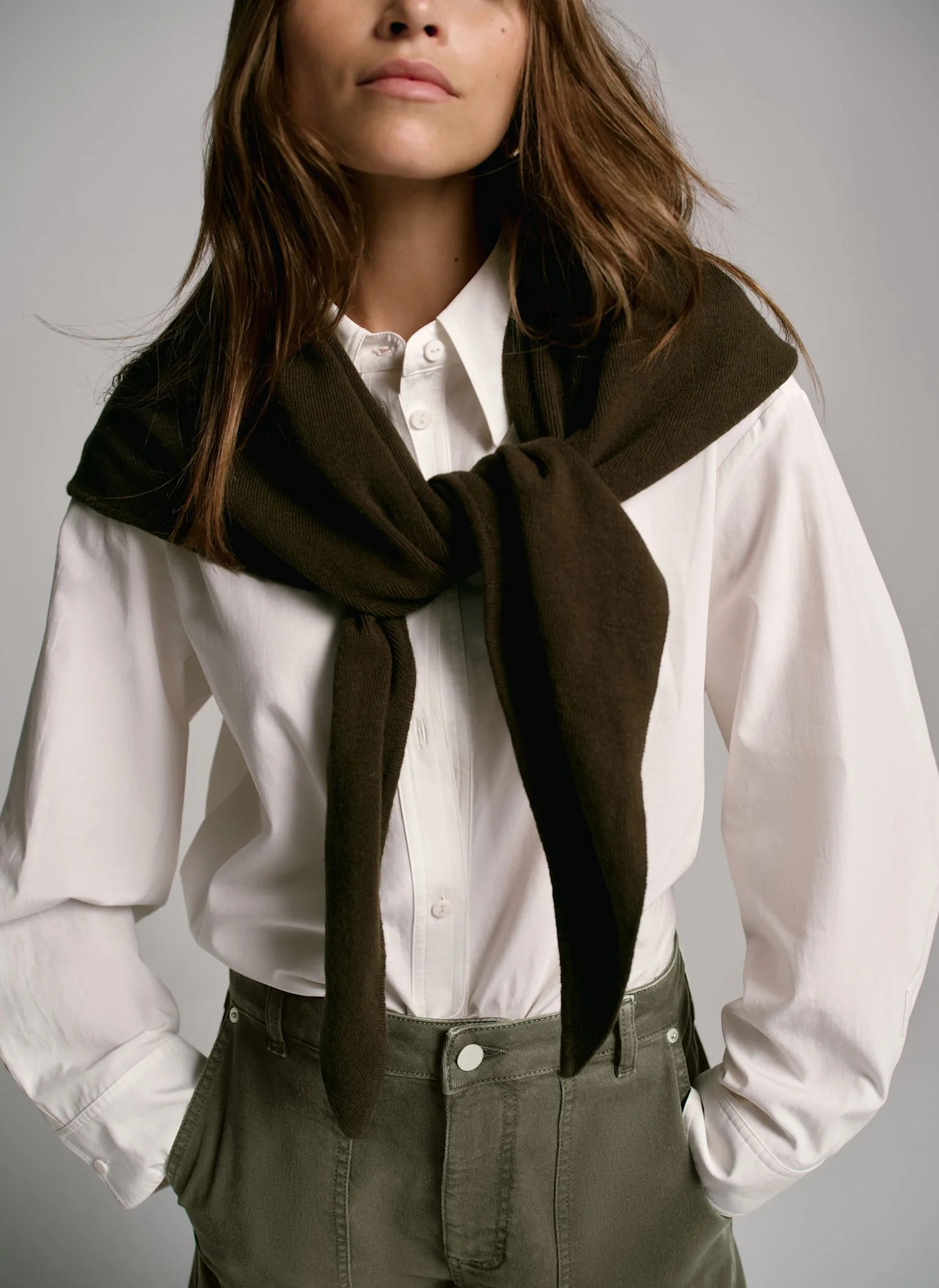 Khaki Wrap Triangle Knit Scarf | Mint Velvet