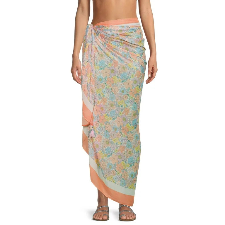 Time & Tru Women's Pareo Swimwear Cover-up, Multi-use Wrap, Beach Wrap | Walmart (US)