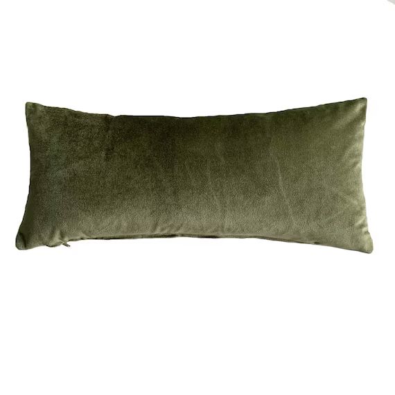 Green Velvet Pillow Olive Green Pillow Green Velvet Lumbar - Etsy | Etsy (US)