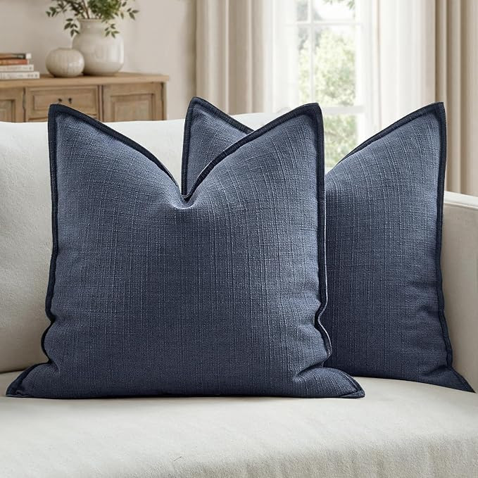 MIULEE Pack of 2 Thick Textured Couch Throw Pillow Covers, Navy Blue Decorative Pillow Covers 22x... | Amazon (US)