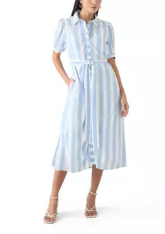 Petite Short Sleeve Belted Yarn Dyed Shirtdress | Belk