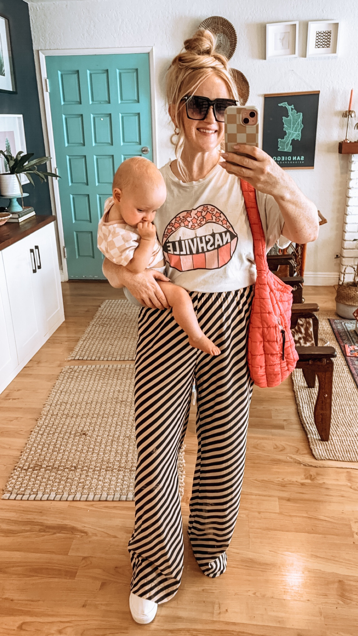 Fun patterned pants and a graphic tee today along with my hot pink puffer bag and my little helper 💕

Pants run large and long! I swapped L for M and pair with platform sneakers or heels unless you’re a tall gal (I’m 5’7” for reference). Love this pattern though and so many different styling options! 

Fun pants, patterned pants, palazzo pants, target pants, target style, free people look for less, free people style, puffer bag, graphic tee, Nashville outfit, dopamine dressing, mom look, casual look, casual outfit, mom style, casual style 

#LTKOver40 #LTKStyleTip #LTKFindsUnder50