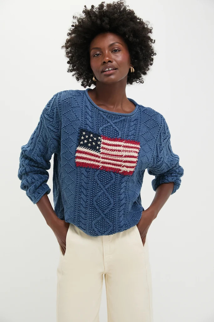 Indigo American Flag Long Sleeve Pullover Sweater | Tuckernuck (US)