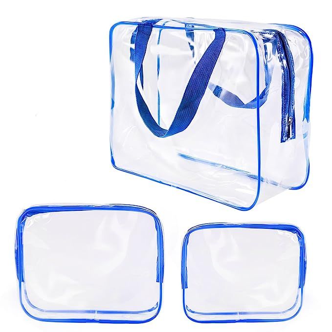 ROYBENS 3Pcs Crystal Clear Toiletry Bags TSA Air Travel Cosmetic Bag Set with Zipper Vinyl PVC Ma... | Amazon (US)