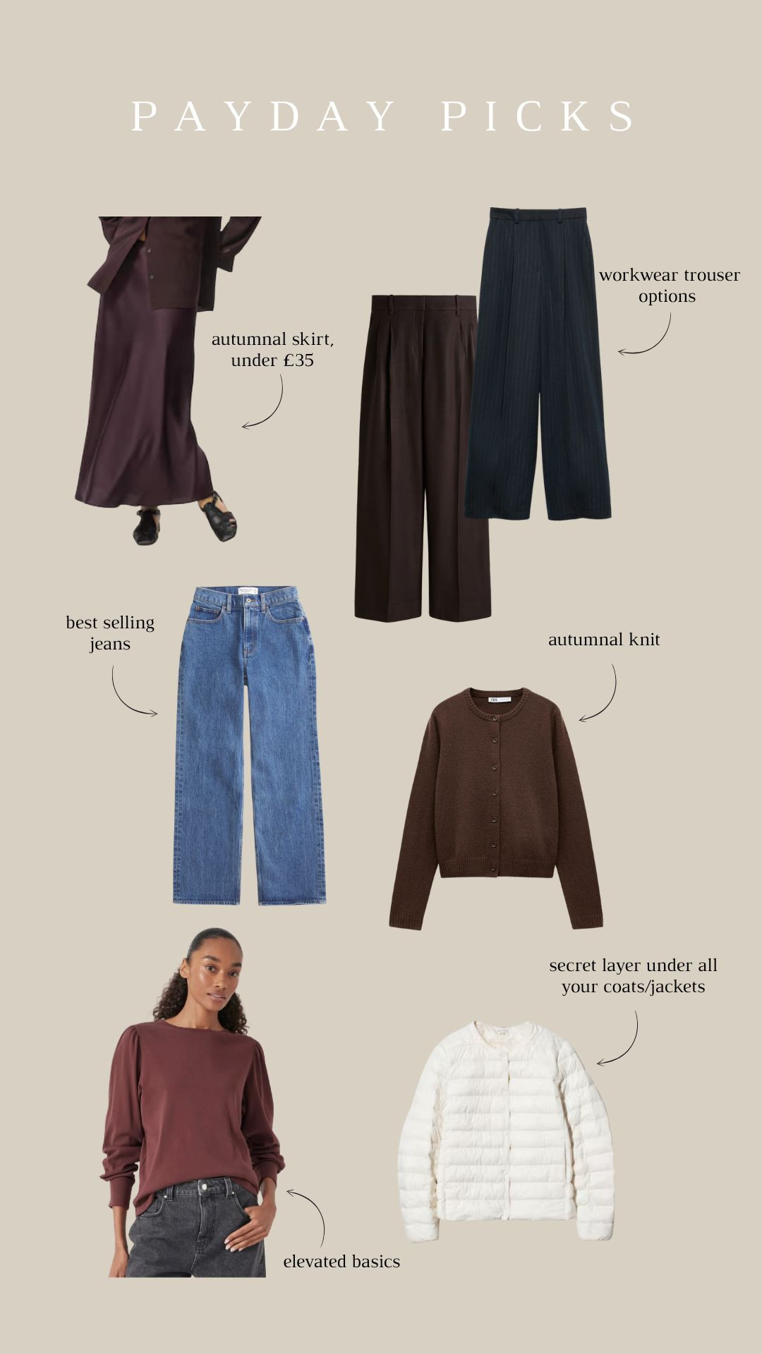 Payday picks! Some top selling items from the last week that I would recommend popping in your payday shopping basket! 
Autumn fashion, A&F denim, workwear trousers, knitwear, satin skirt  

 #LTKuk #LTKautumn #LTKstyletip